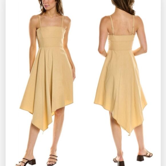 A.L.C. Women's Beige Linen Verona Asymmetric-Hem Midi Dress Size 0 $550 - Picture 1 of 5